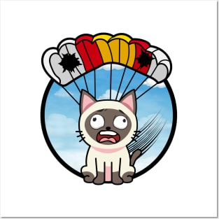 Silly siamese cat has a broken parachute Posters and Art